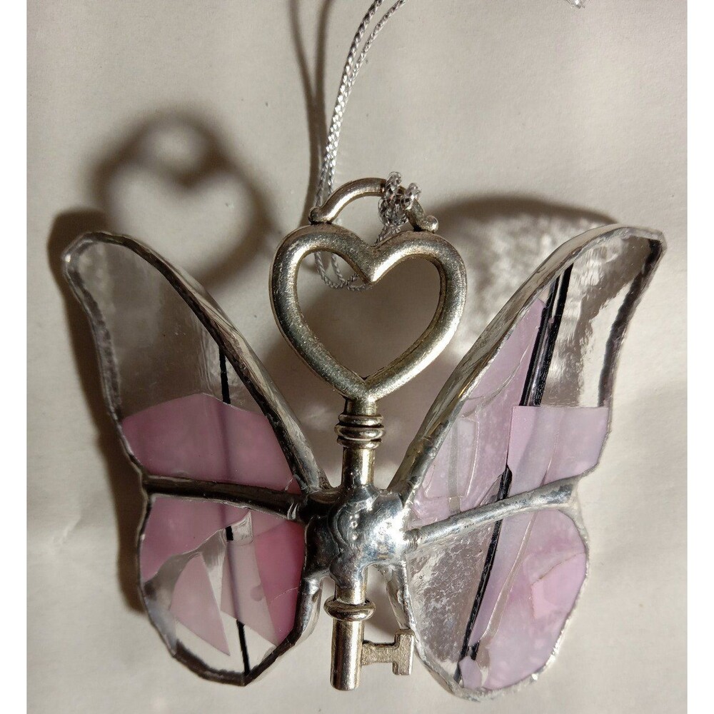 Butterfly Stained Glass Sun Catcher With Antique Style Skelton Key View 4